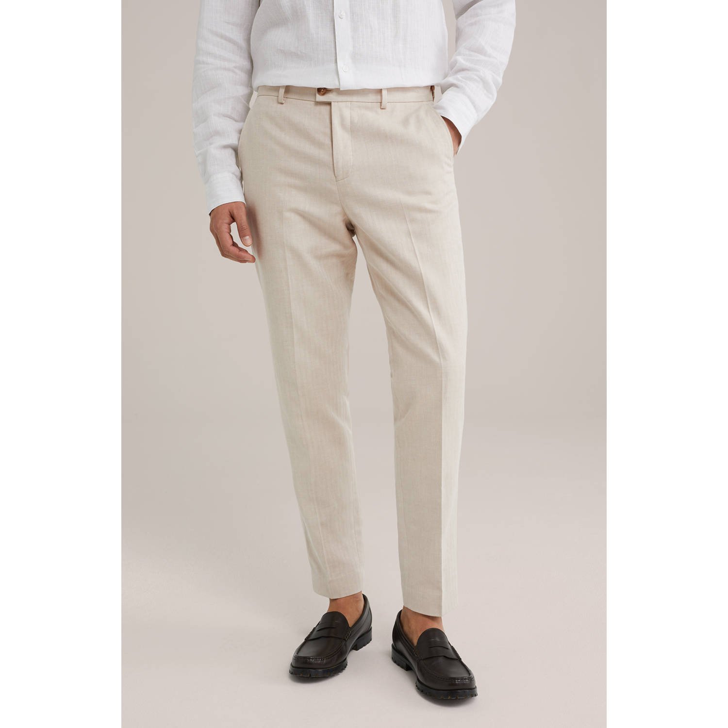 WE Fashion linnen slim pantalon beige
