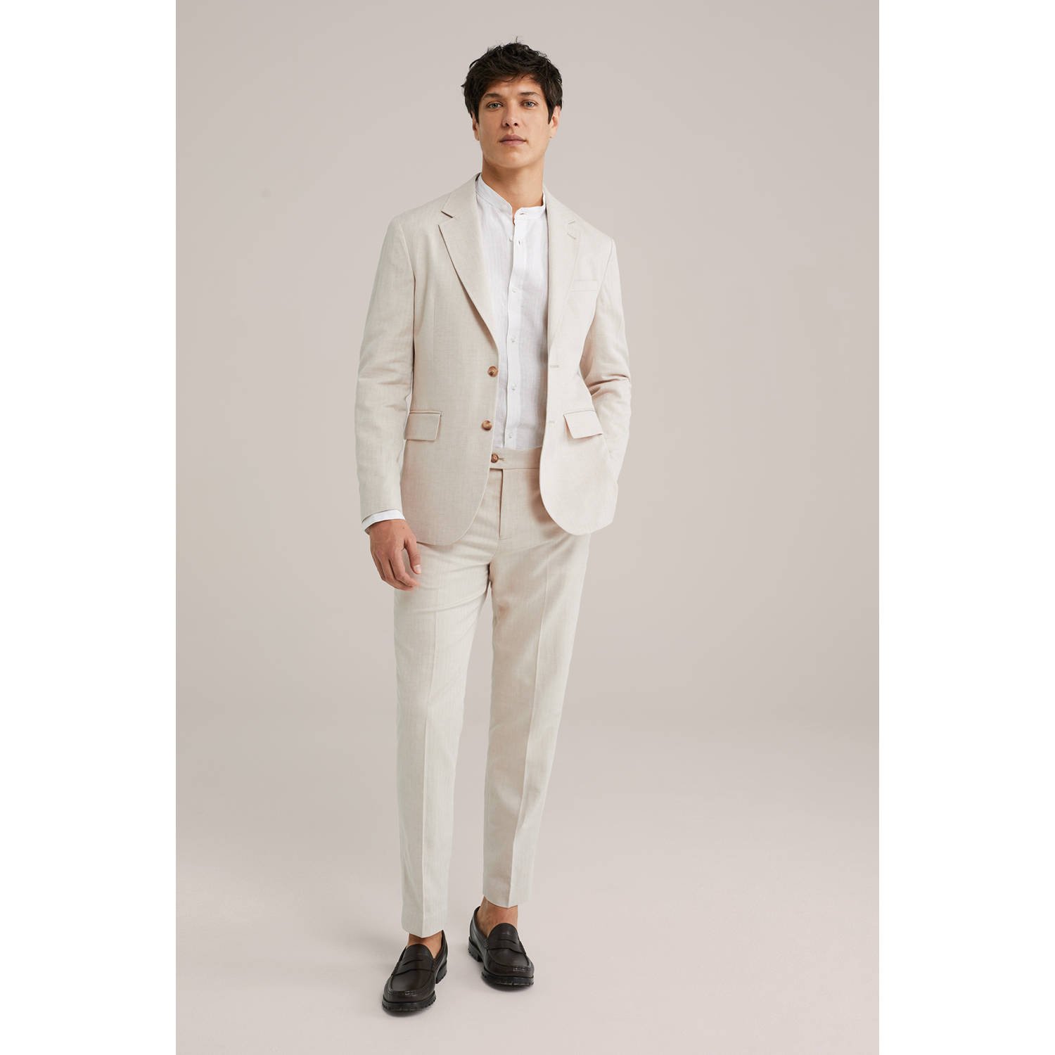 WE Fashion linnen slim pantalon beige