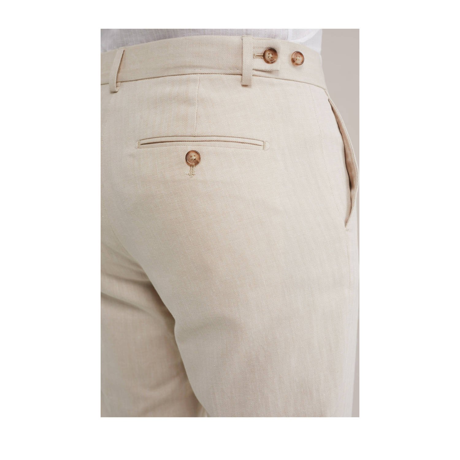 WE Fashion linnen slim pantalon beige