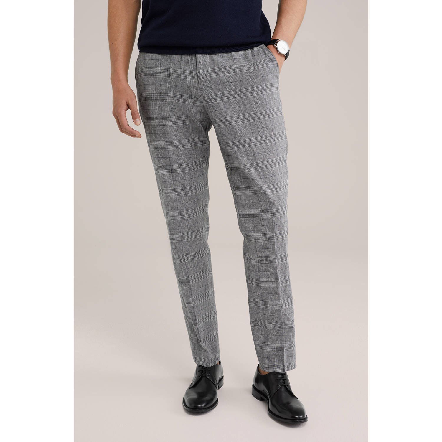 WE Fashion slim fit pantalon met linnen grijs