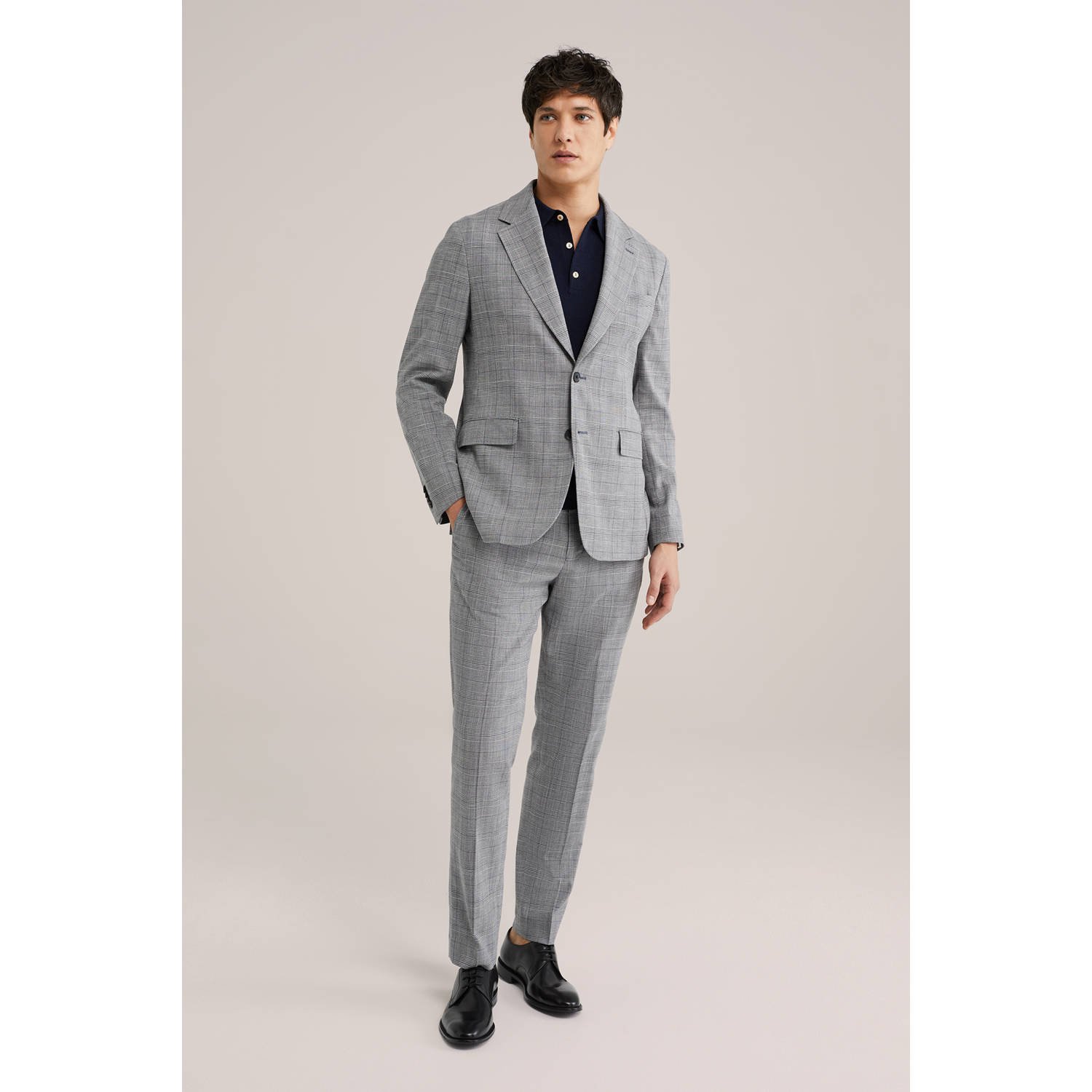 WE Fashion slim fit pantalon met linnen grijs