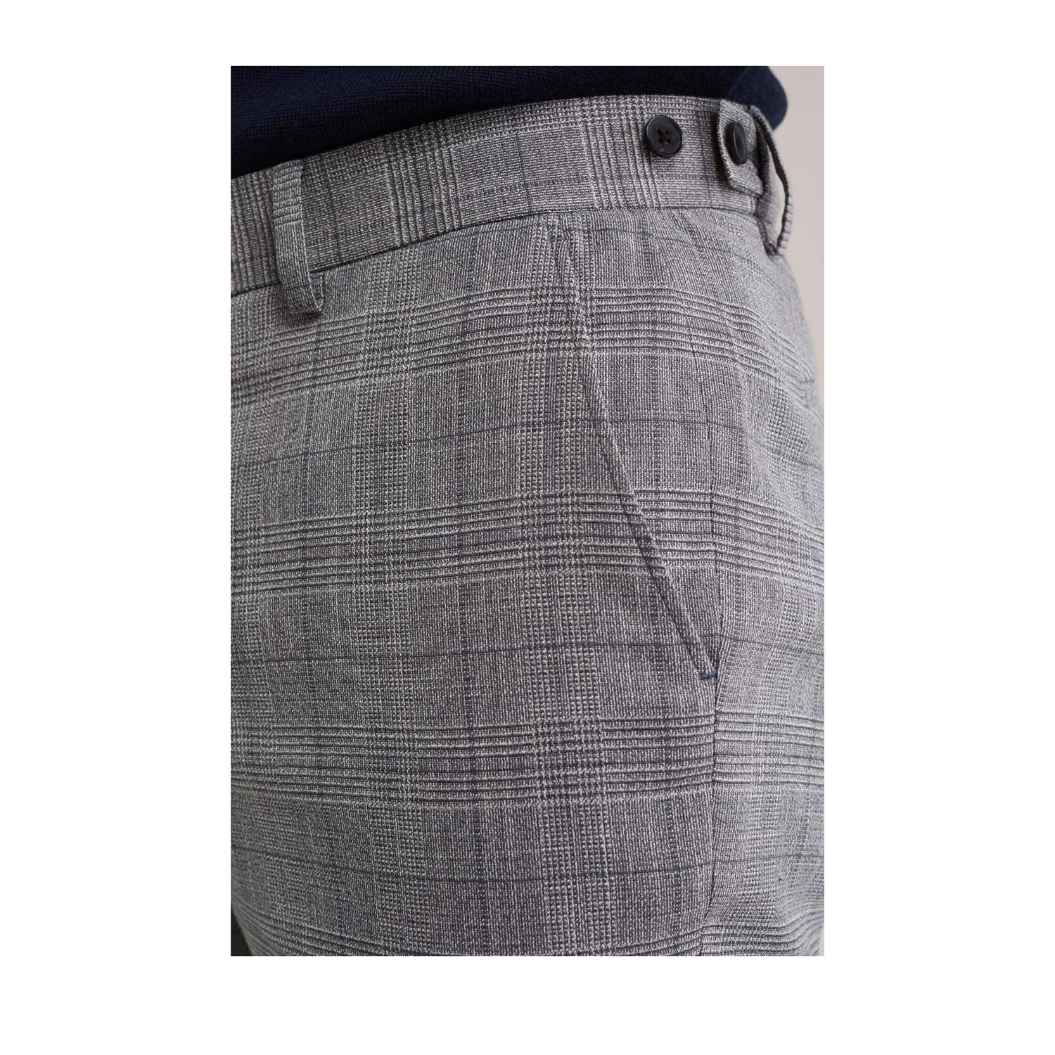 WE Fashion slim fit pantalon met linnen grijs