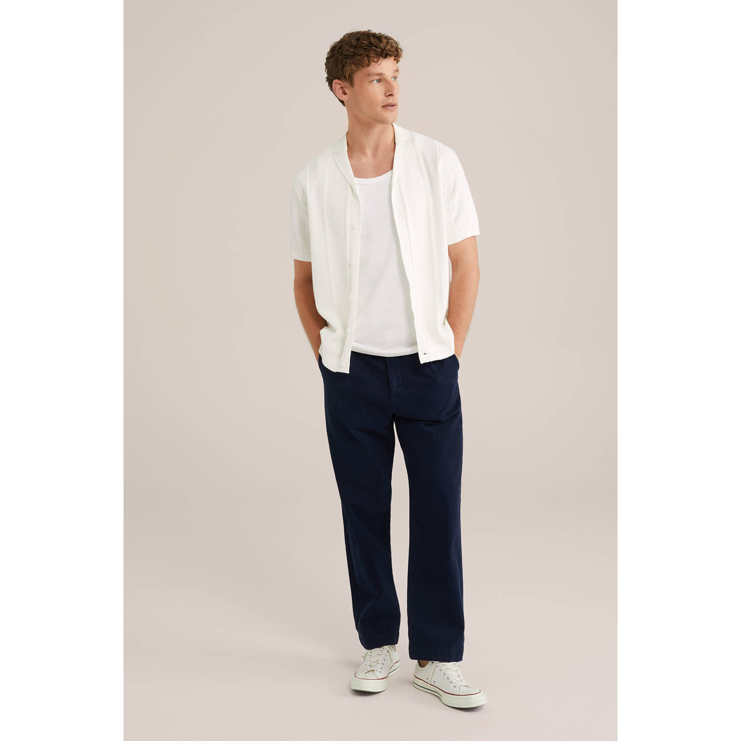 WE Fashion regular overshirt met ingebreid patroon ecru