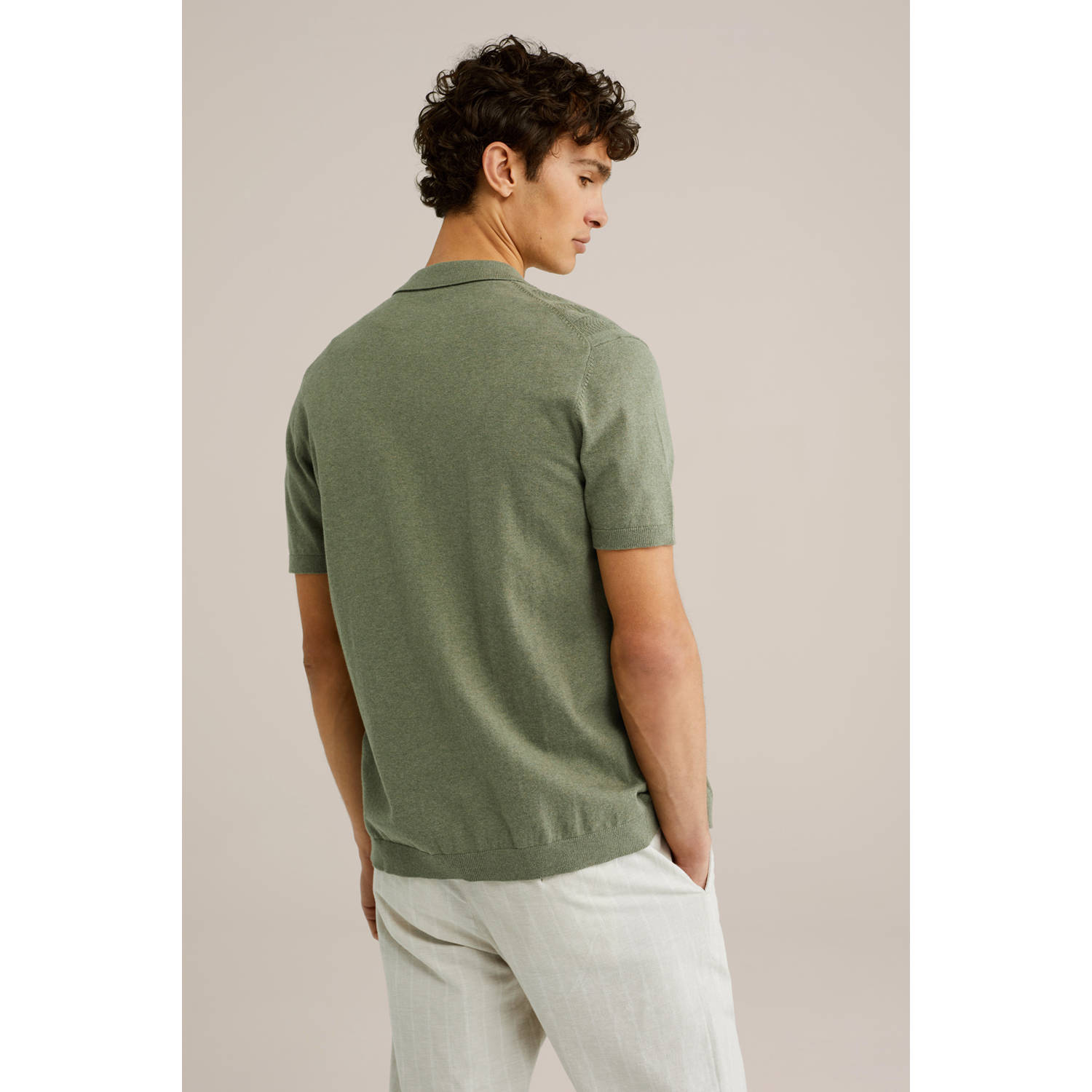 WE Fashion casual overhemd fijn gebreid donkergroen