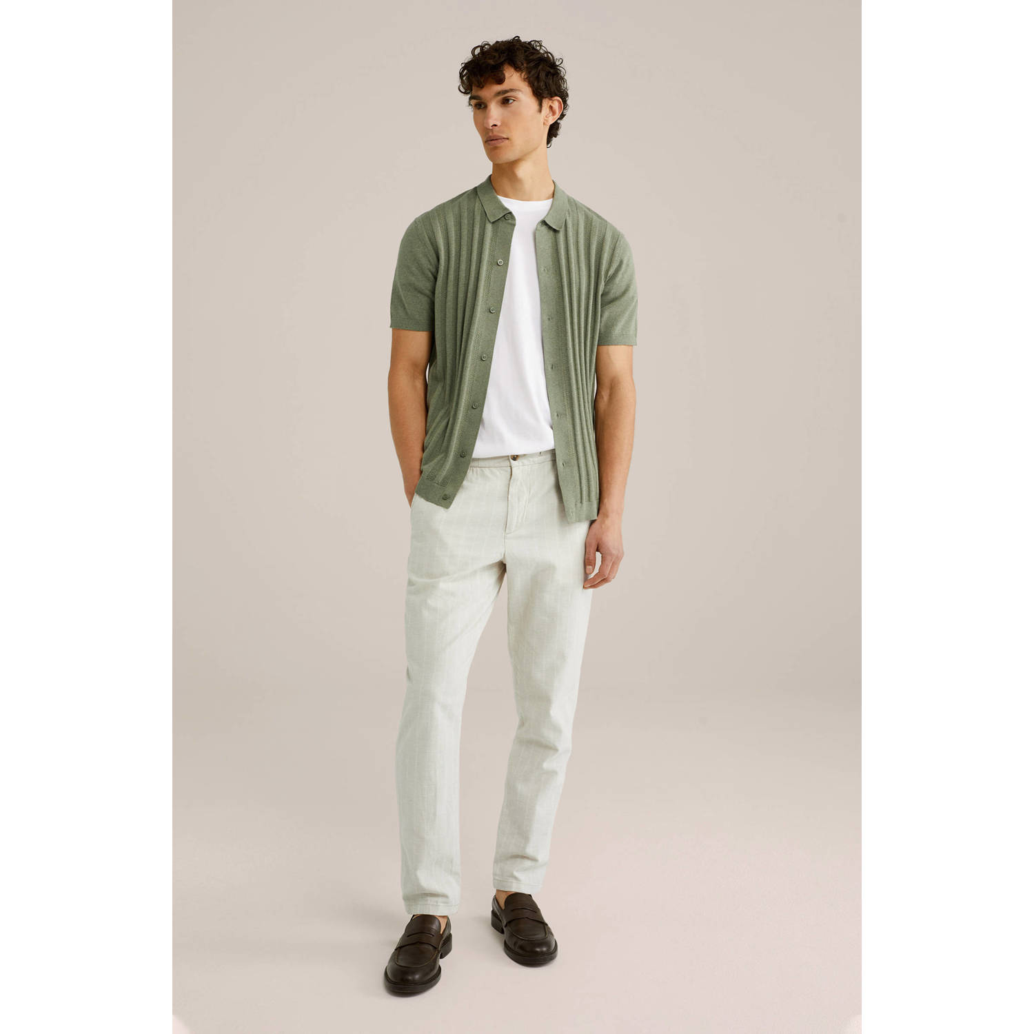 WE Fashion casual overhemd fijn gebreid donkergroen