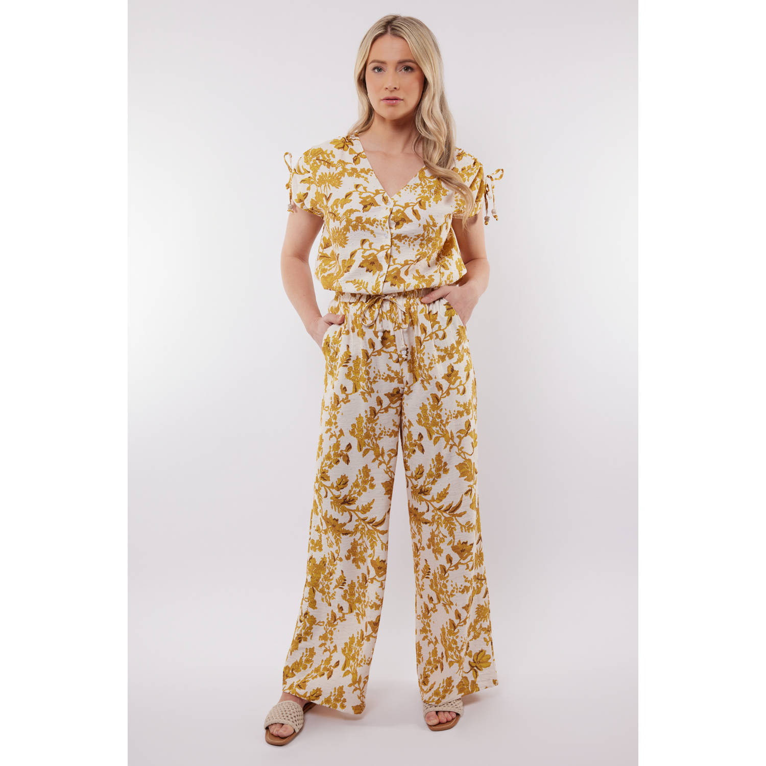 C&S The Label wide leg high waist broek ecru