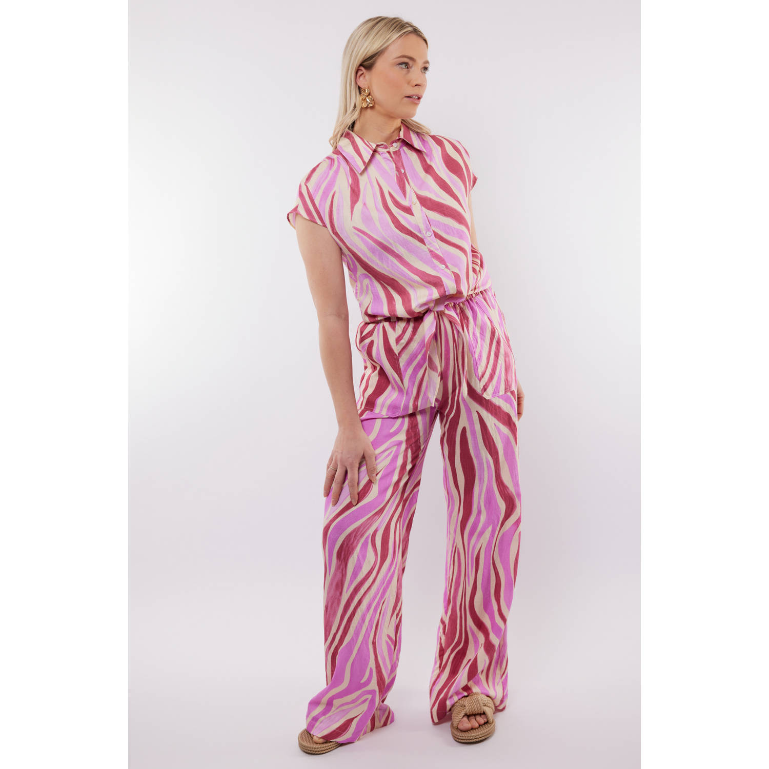 C&S The Label wide leg high waist broek roze