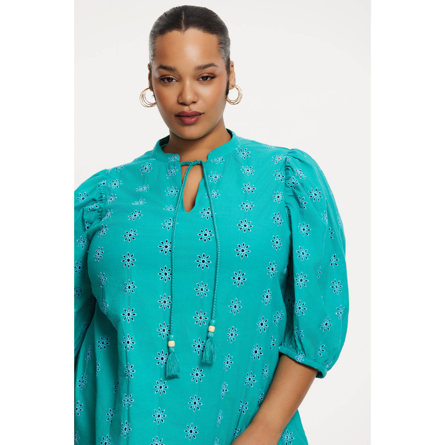 YOEK top turquoise broderie