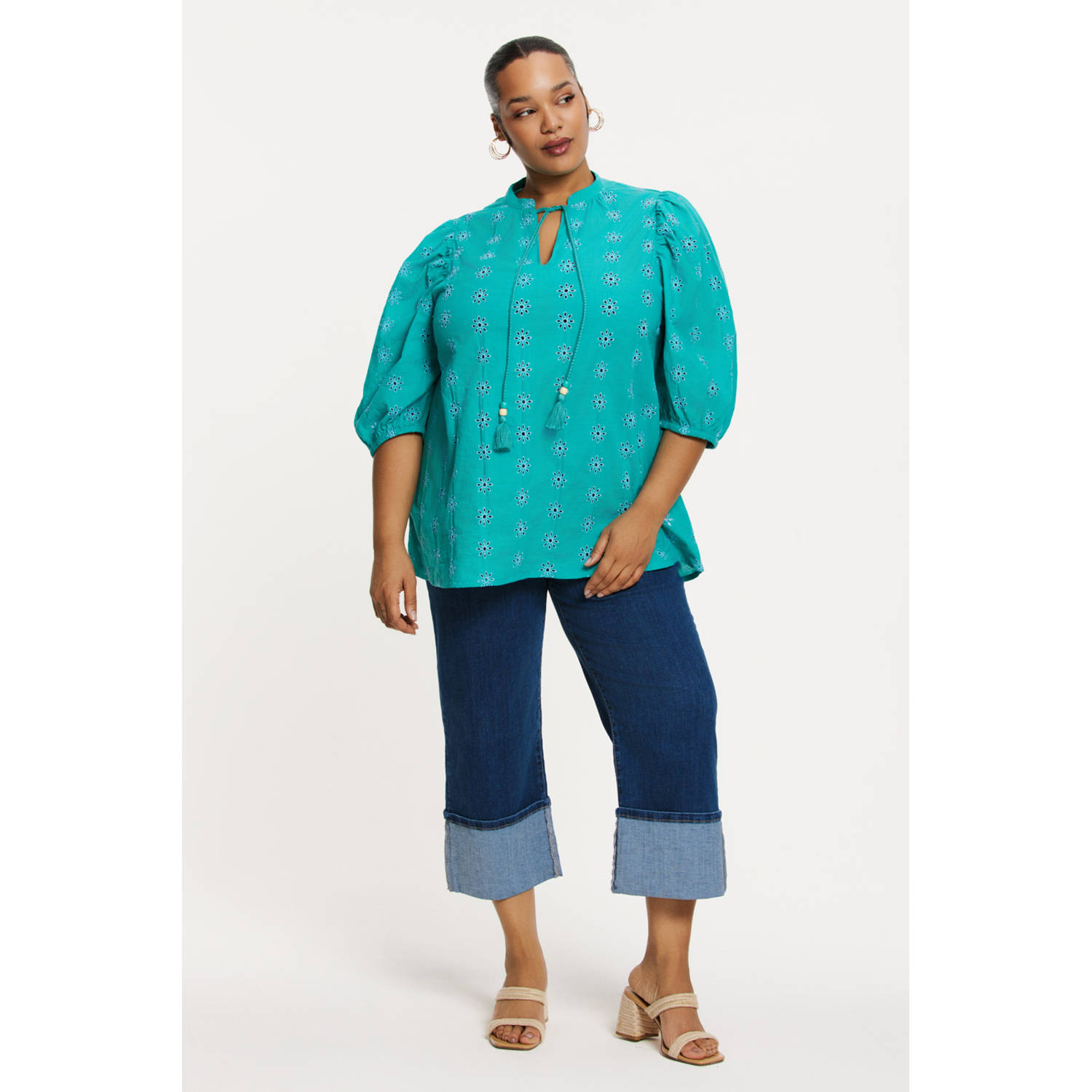 YOEK top turquoise broderie