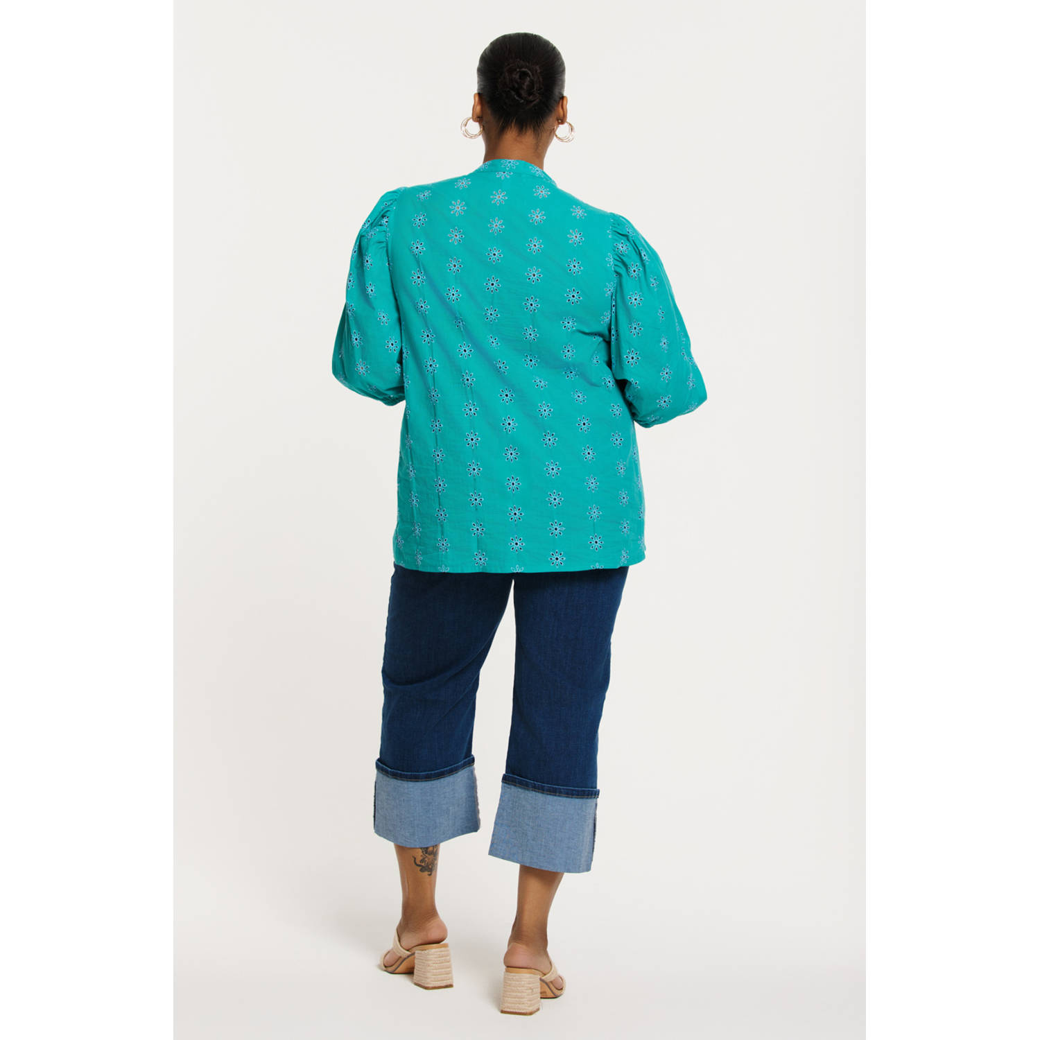 YOEK top turquoise broderie