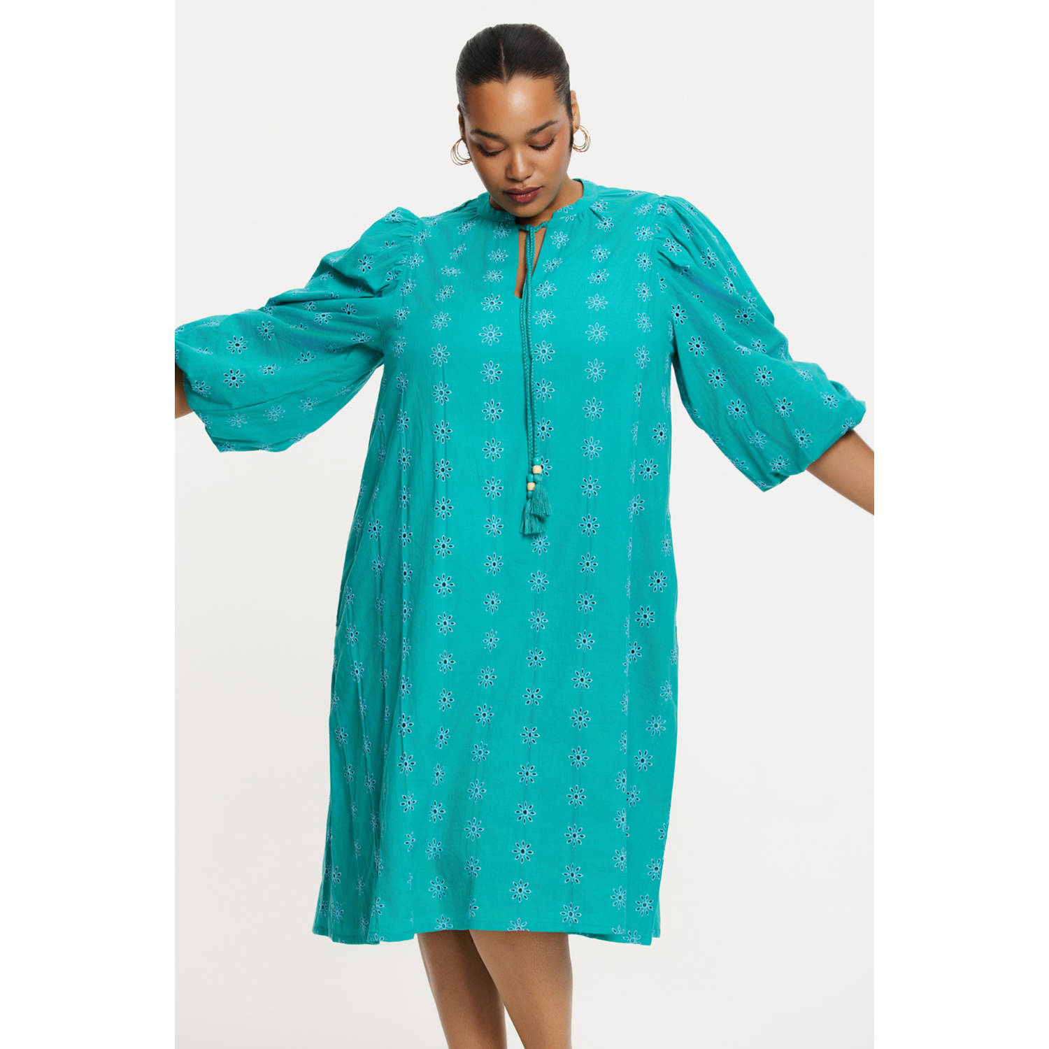 YOEK zomerjurk broderie turquoise