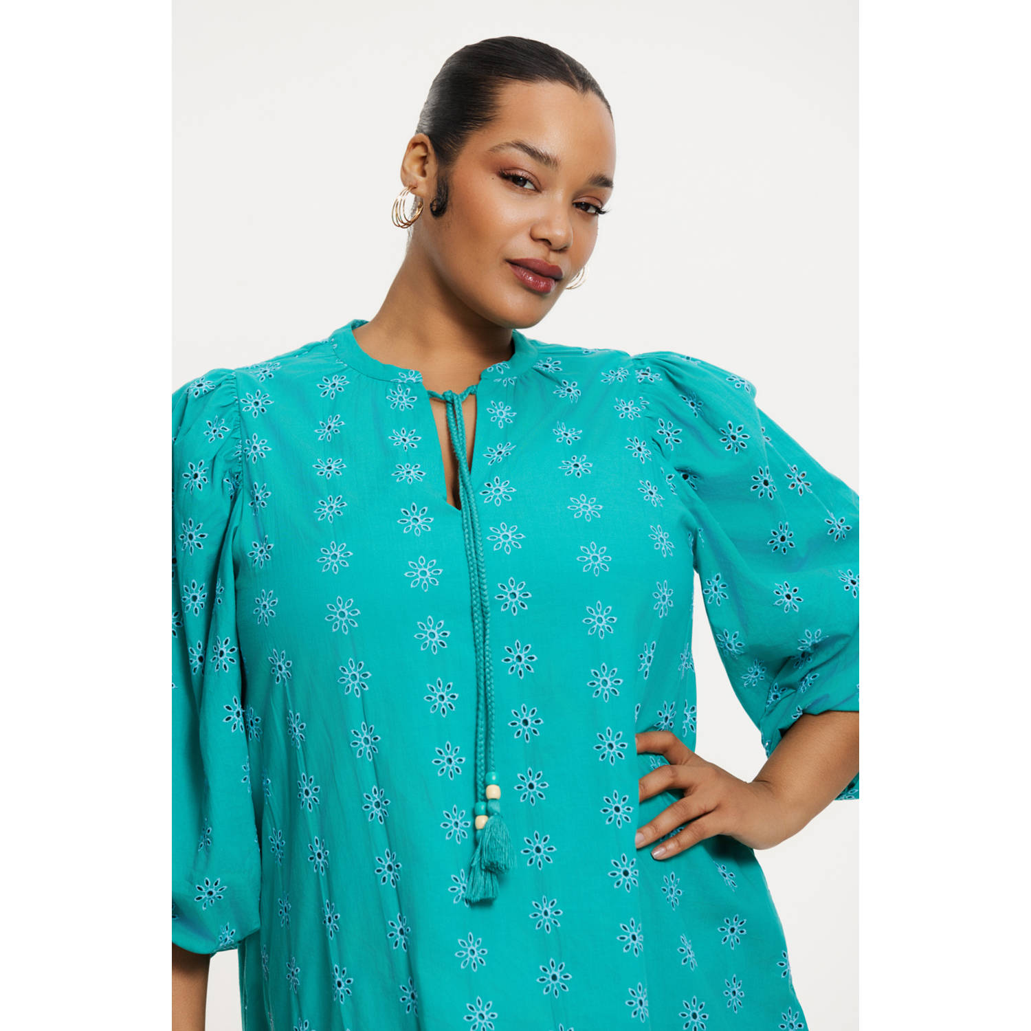 YOEK zomerjurk broderie turquoise