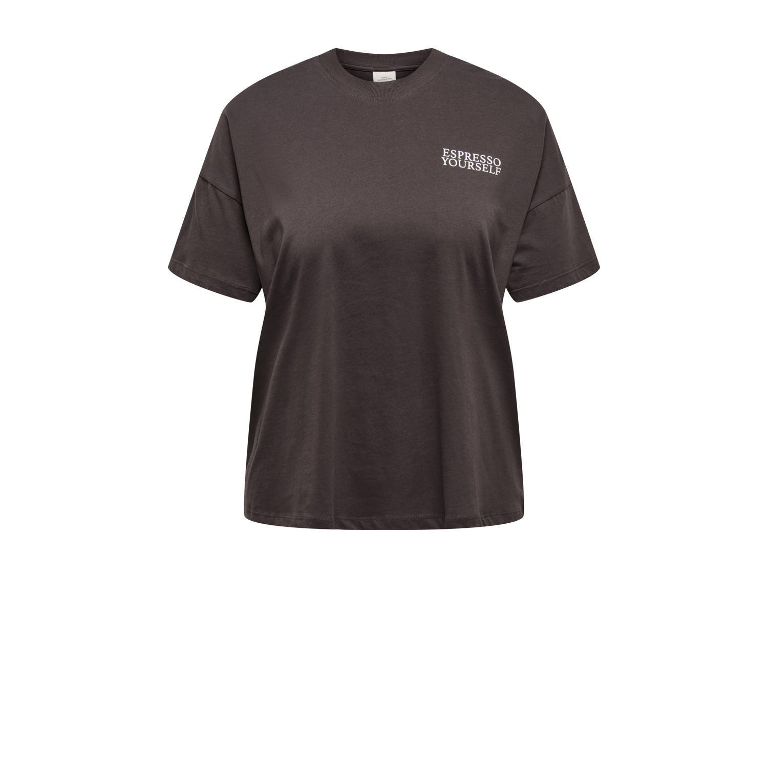 ONLY CARMAKOMA T-shirt donkerbruin gebreid