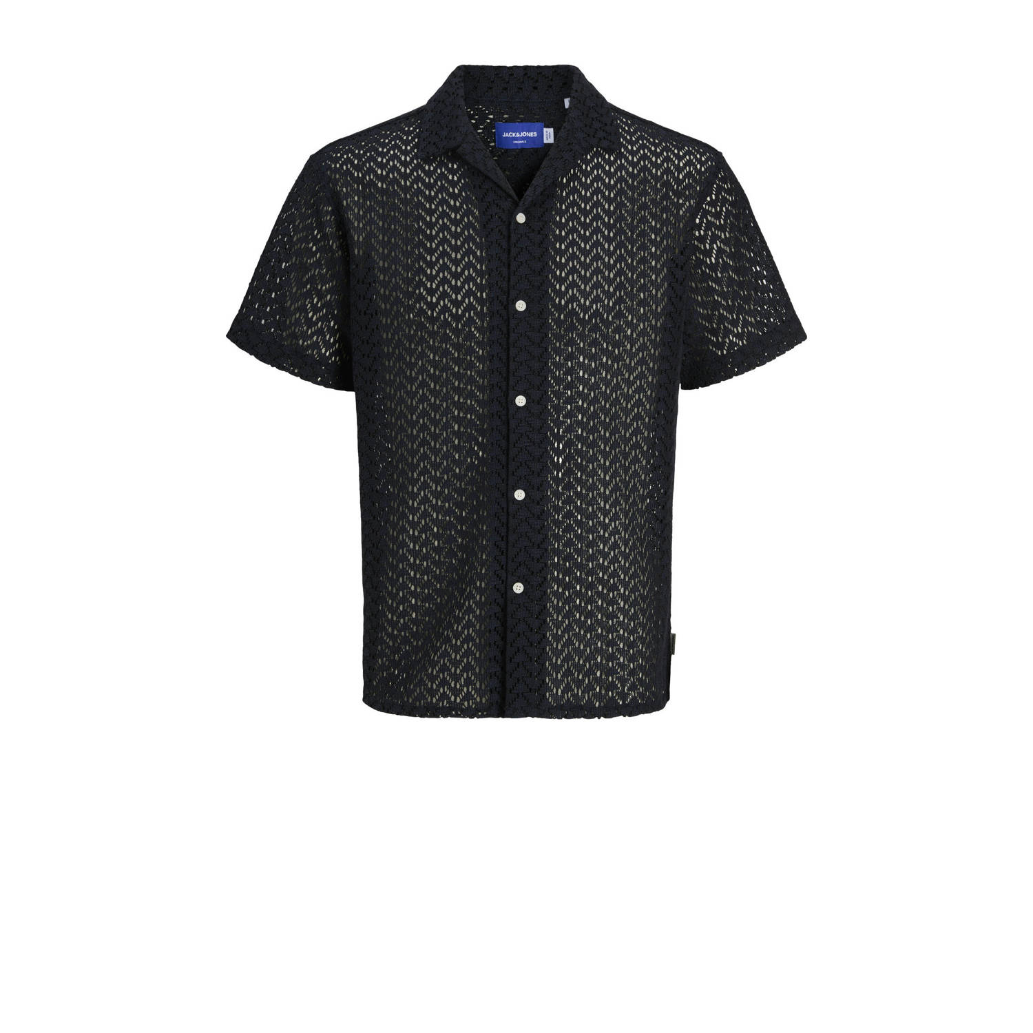 JACK & JONES ORIGINALS casual overhemd met ingebreid patroon donkerblauw