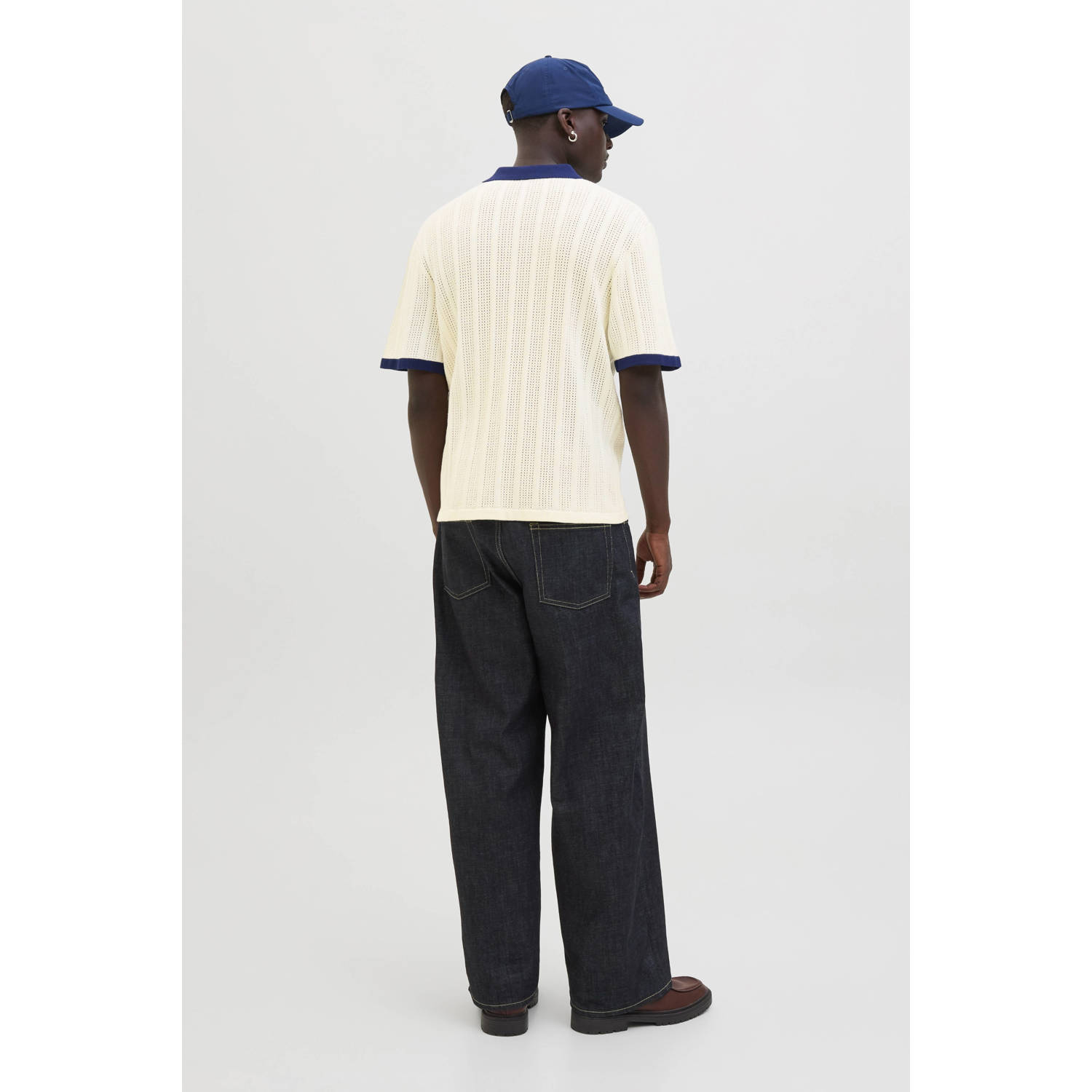 JACK & JONES ORIGINALS relaxed polo gebreid wit