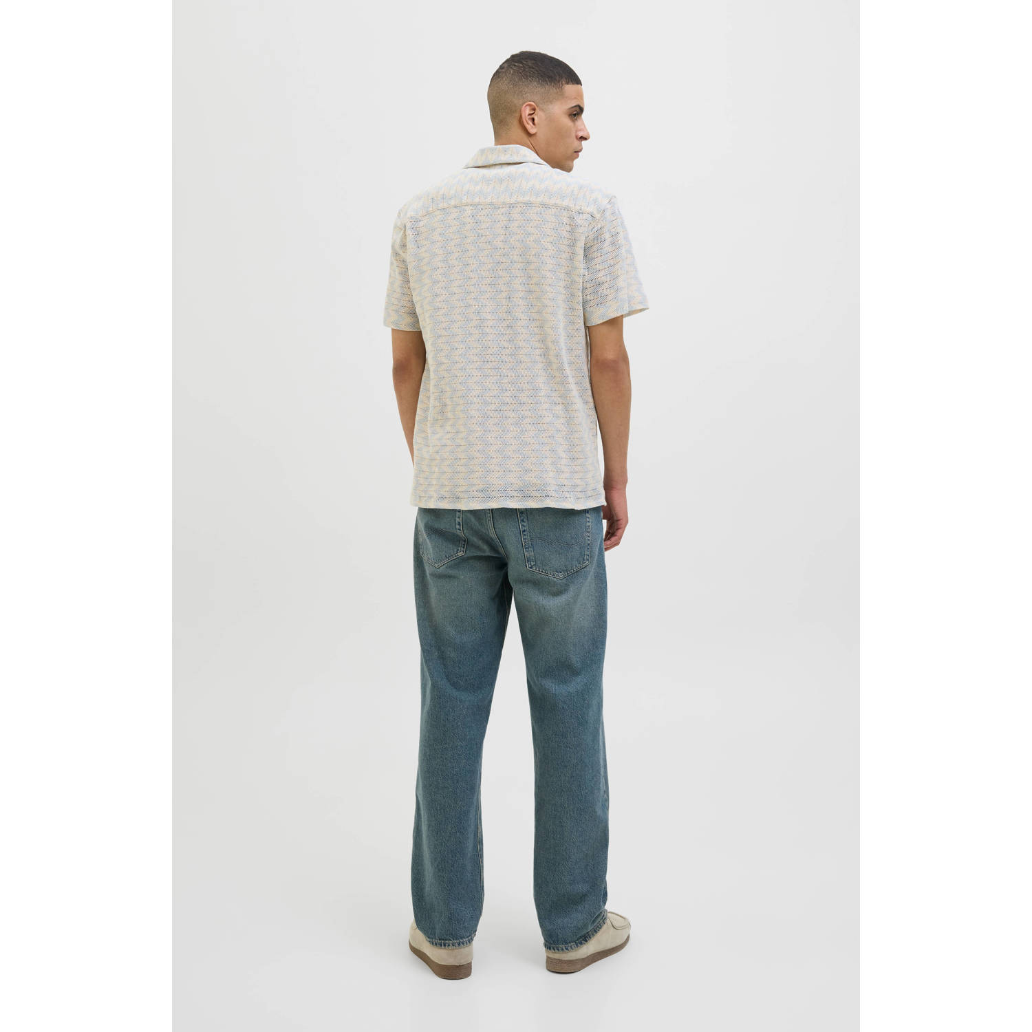JACK & JONES ORIGINALS casual overhemd met ingebreid patroon lichtblauw