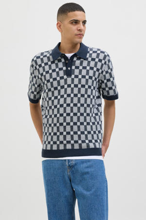 regular polo met ingebreid patroon donkerblauw