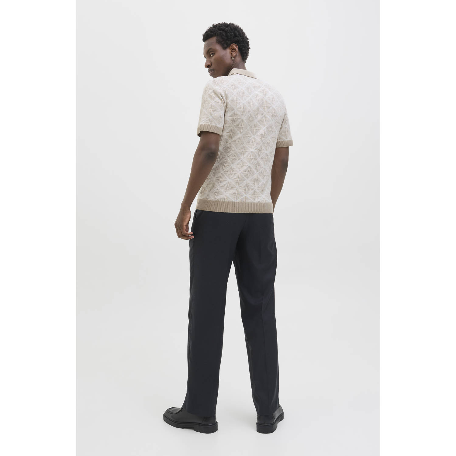 JACK & JONES PREMIUM regular polo met ingebreid patroon beige