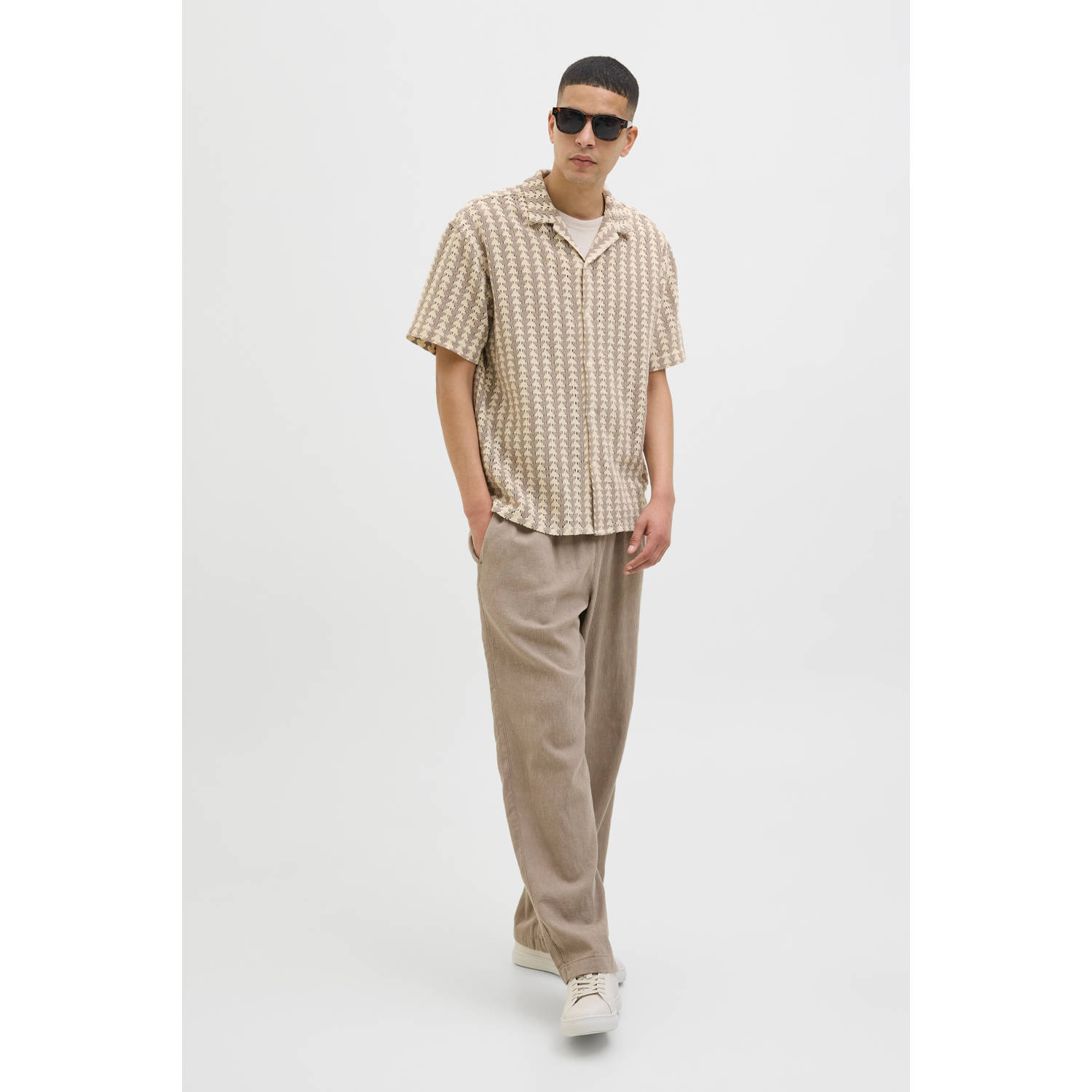 JACK & JONES ORIGINALS casual overhemd met ingebreid patroon bruin