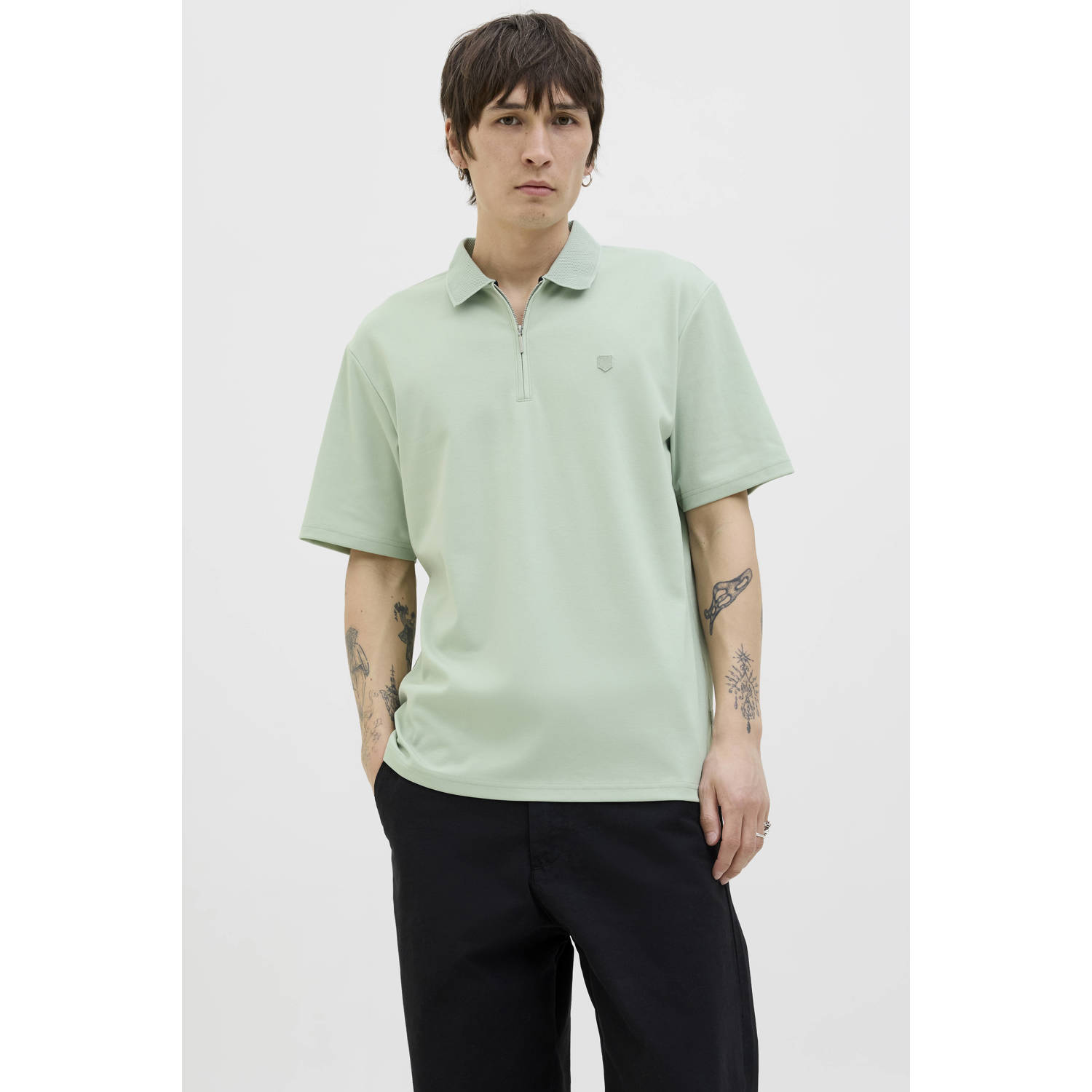 JACK & JONES PREMIUM regular polo gebreid grijsgroen