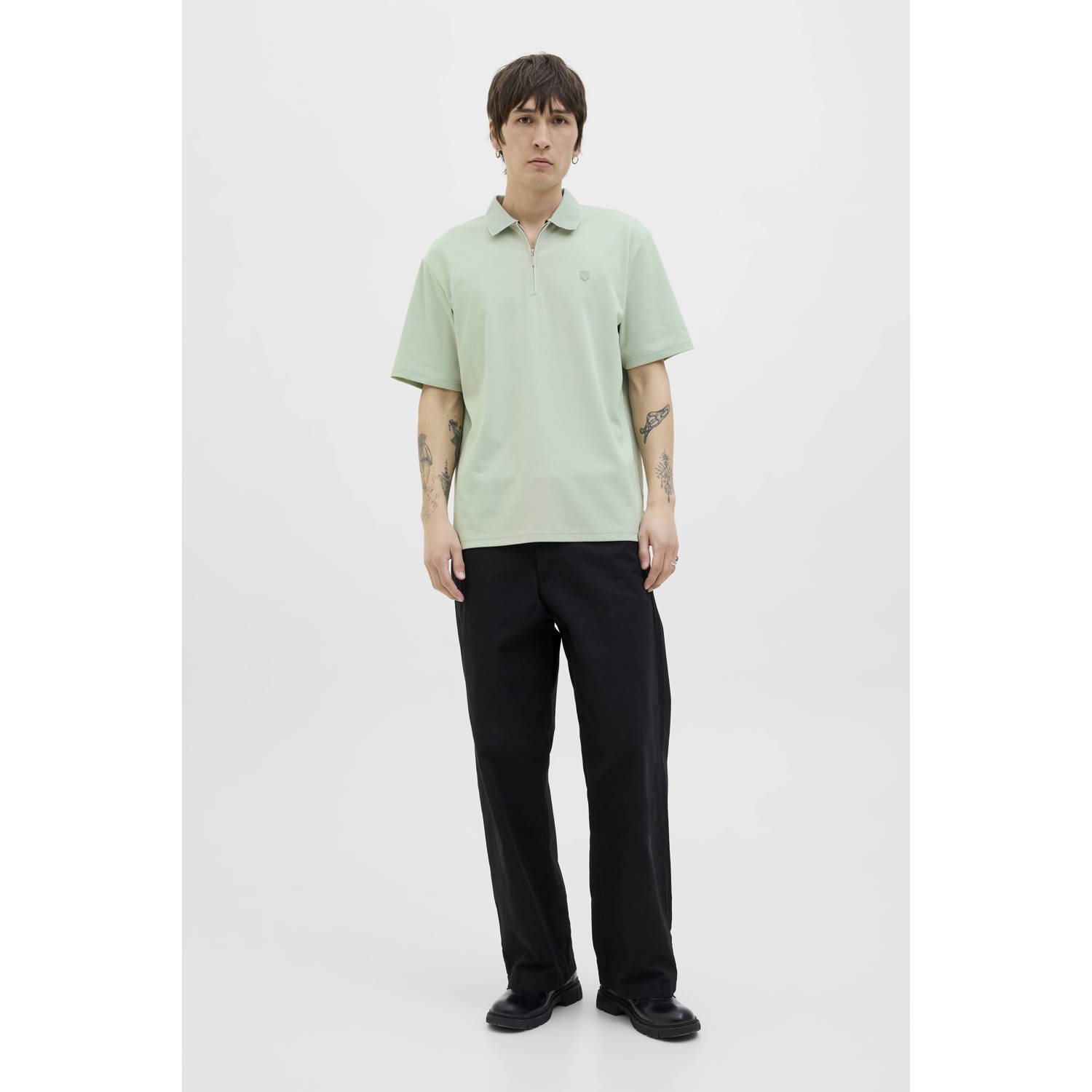 JACK & JONES PREMIUM regular polo gebreid grijsgroen
