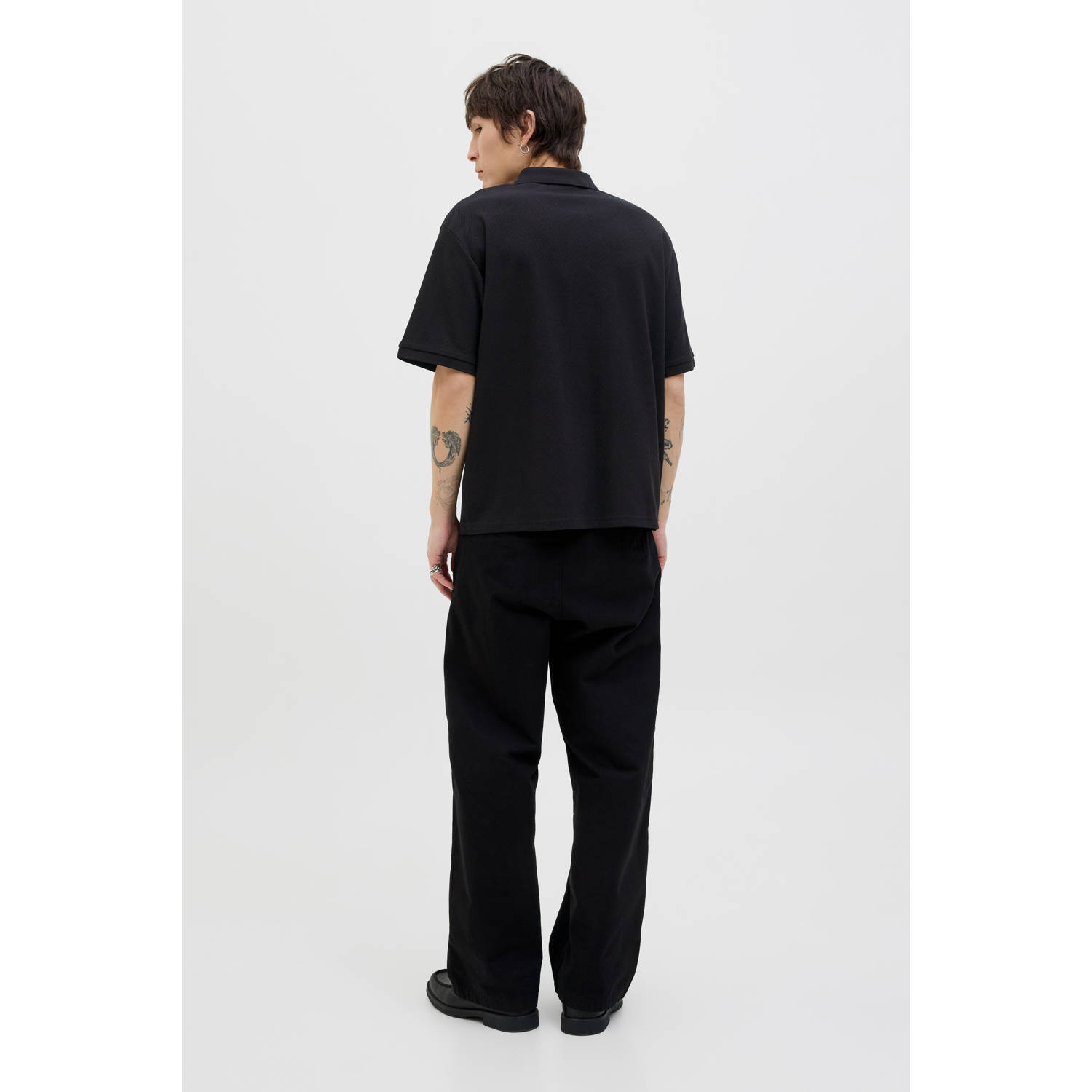 JACK & JONES PREMIUM relaxed polo met ingebreid patroon zwart