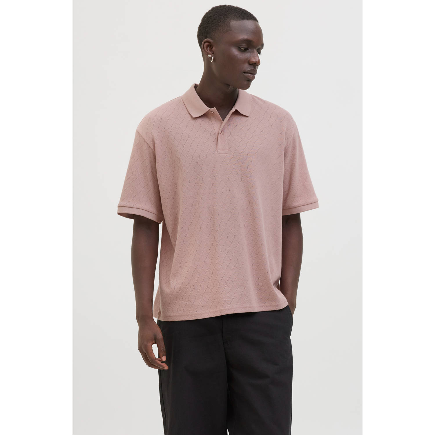 JACK & JONES PREMIUM relaxed polo met ingebreid patroon oudroze
