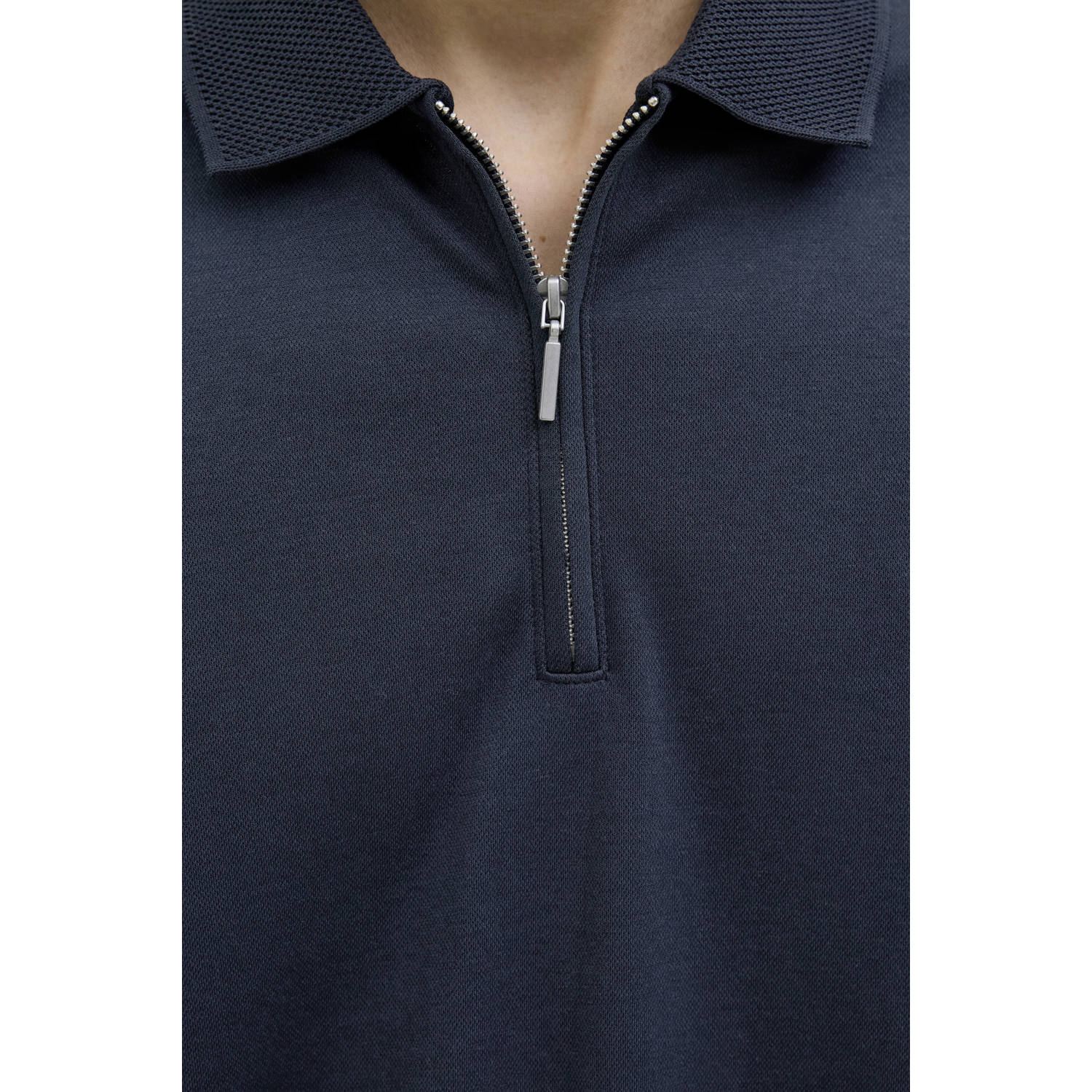 JACK & JONES PREMIUM regular polo gebreid donkerblauw