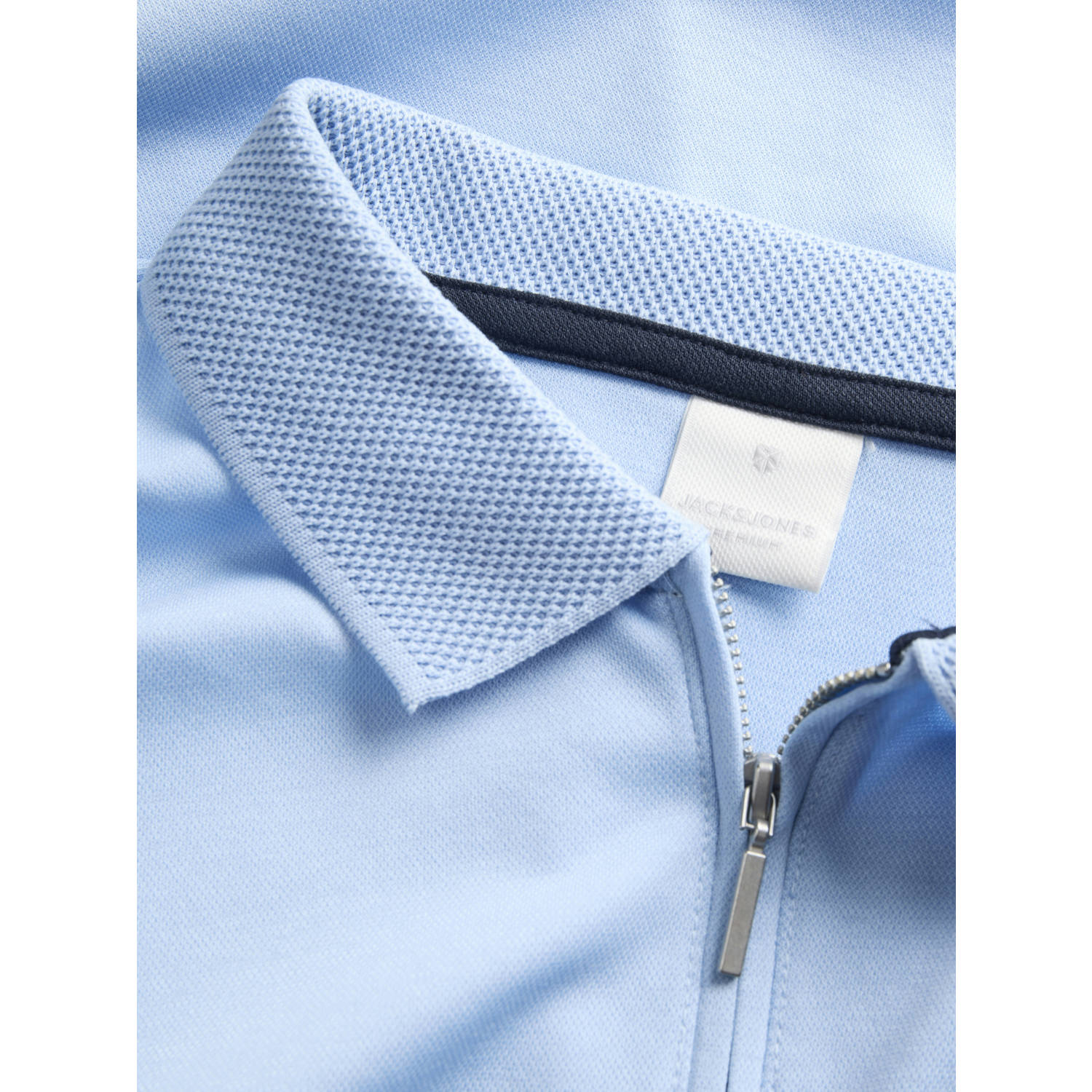 JACK & JONES PREMIUM regular polo gebreid lichtblauw