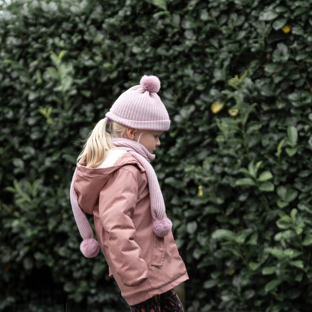Roze meisjes Baby's Only gebreide sjaal Cool van acryl met effen en pompons