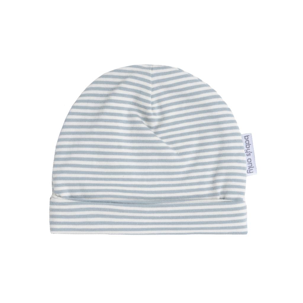 Lichtblauw en off white jongens en meisjes Baby's Only baby muts Stripe van stretchkatoen met strepenprint
