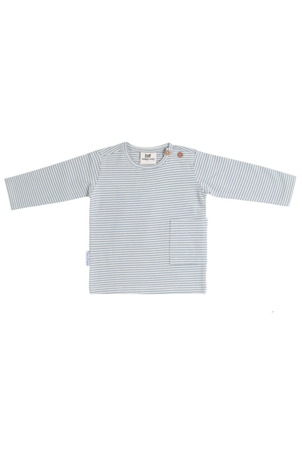 Lichtblauw en off white jongens en meisjes Baby's Only gestreepte longsleeve van katoen met lange mouwen, ronde hals en drukknoopsluiting
