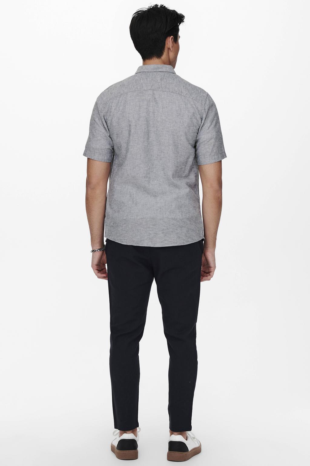 ONLY & SONS linnen casual overhemd grijsblauw