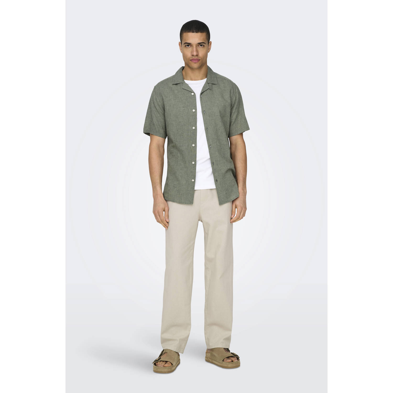 ONLY & SONS linnen casual overhemd groen