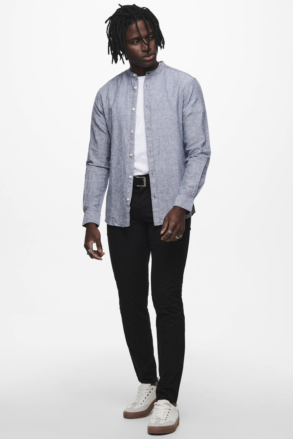 ONLY & SONS linnen casual overhemd blauw