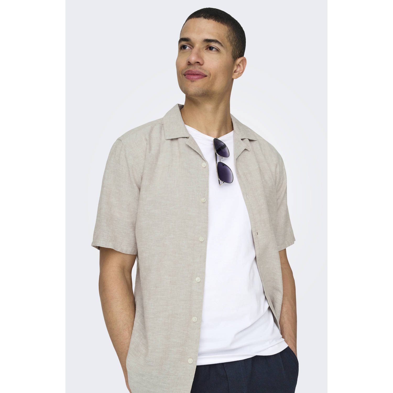 ONLY & SONS linnen casual overhemd zand