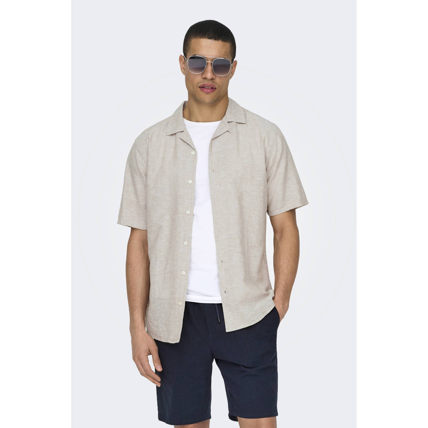 ONLY & SONS linnen casual overhemd zand