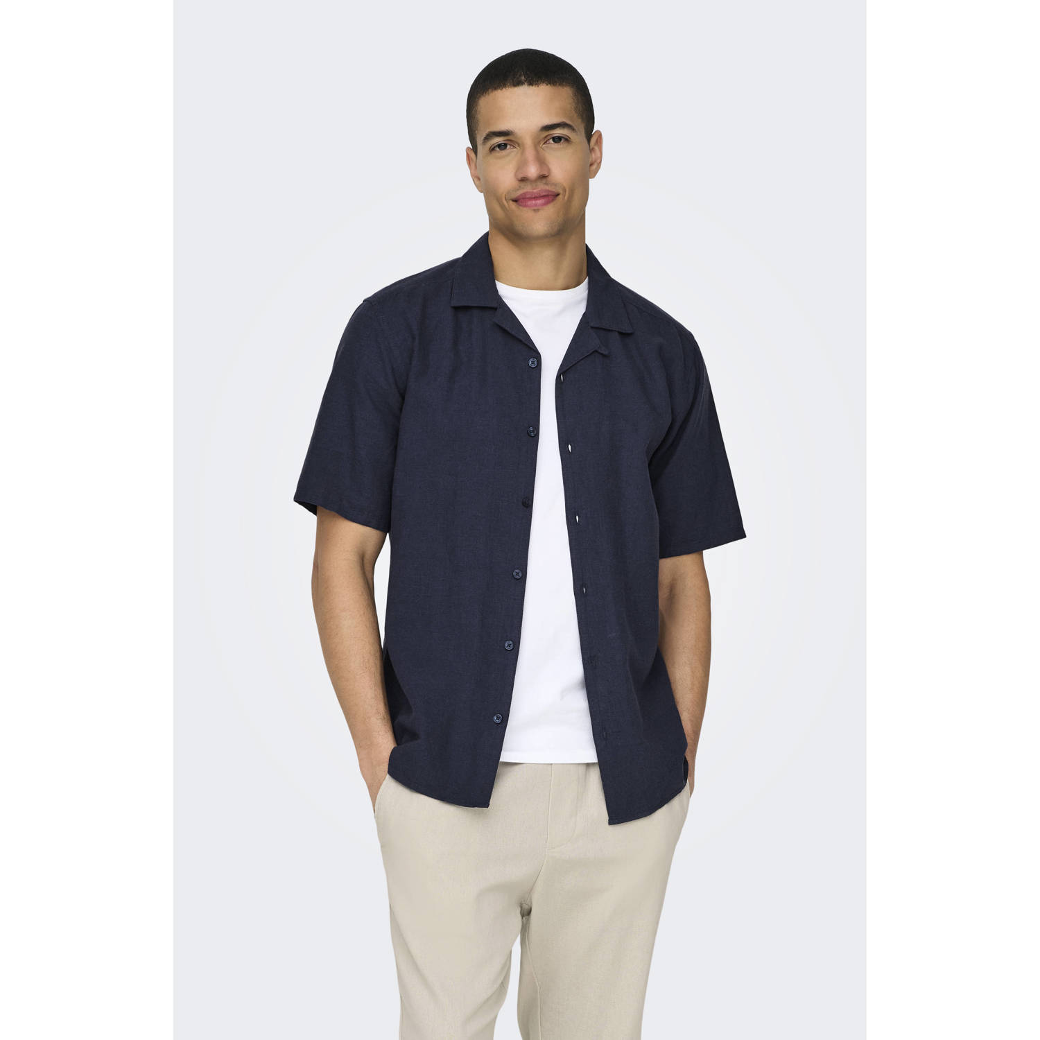 ONLY & SONS Overhemd met korte mouwen ONSCAIDEN SS SOLID RESORT LINEN NOOS