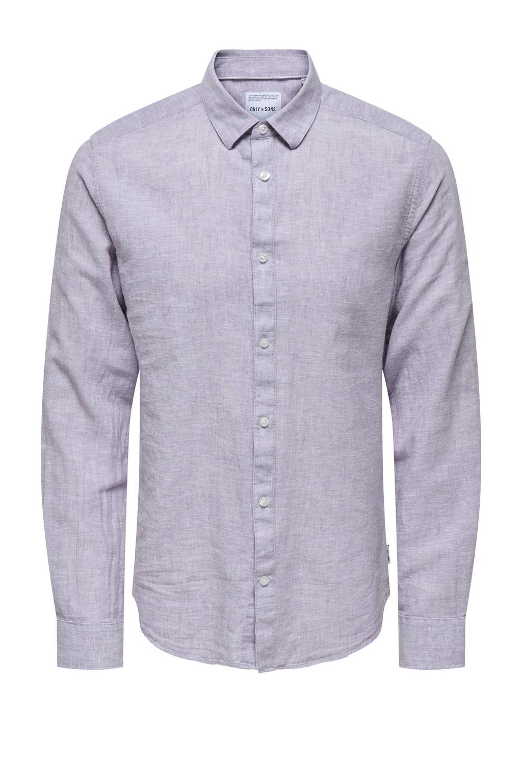 Lilakleurige heren ONLY & SONS linnen casual overhemd met melée print, lange mouwen, klassieke kraag en knoopsluiting