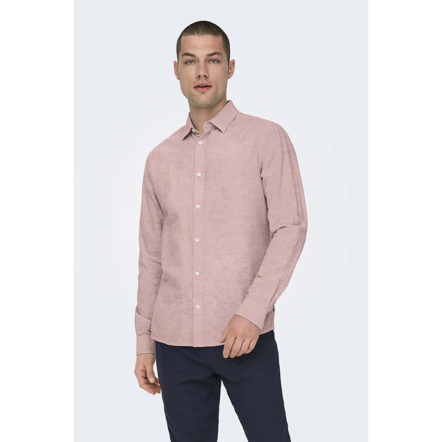 ONLY & SONS linnen casual overhemd oudroze