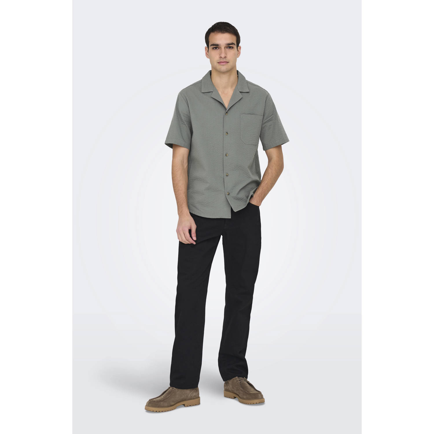 ONLY & SONS casual overhemd grijsgroen