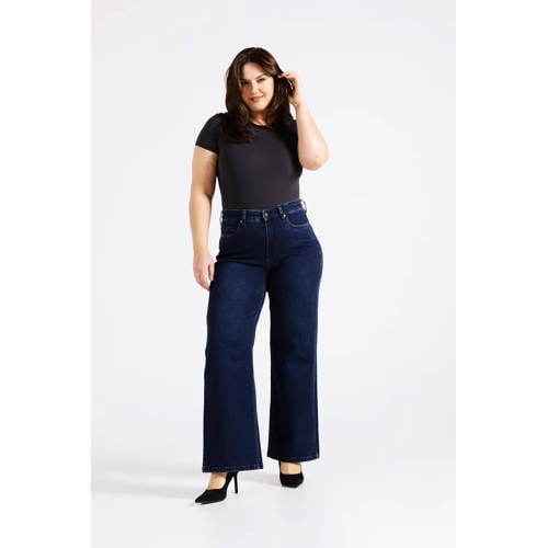 Fox Factor high waist wide leg jeans dark blue denim afbeelding