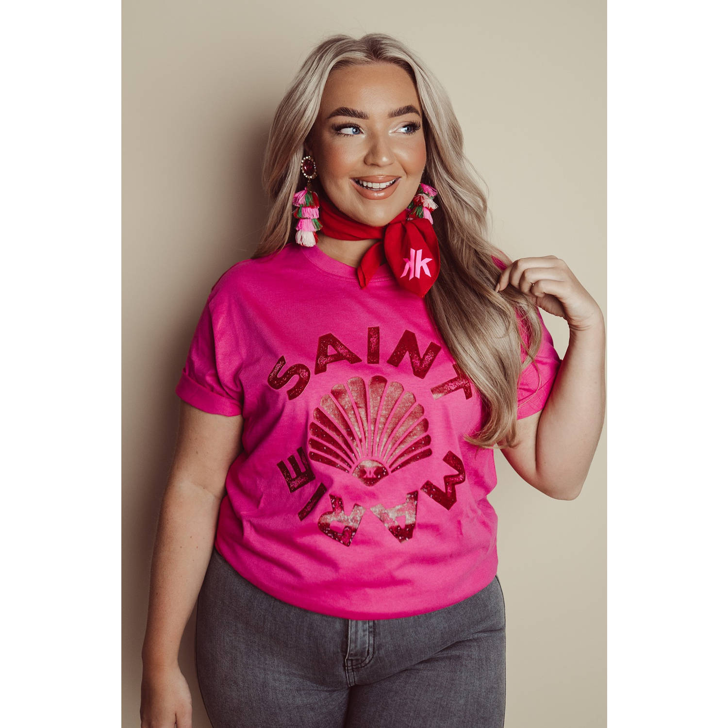 Pinned by K Curve T-shirt roze