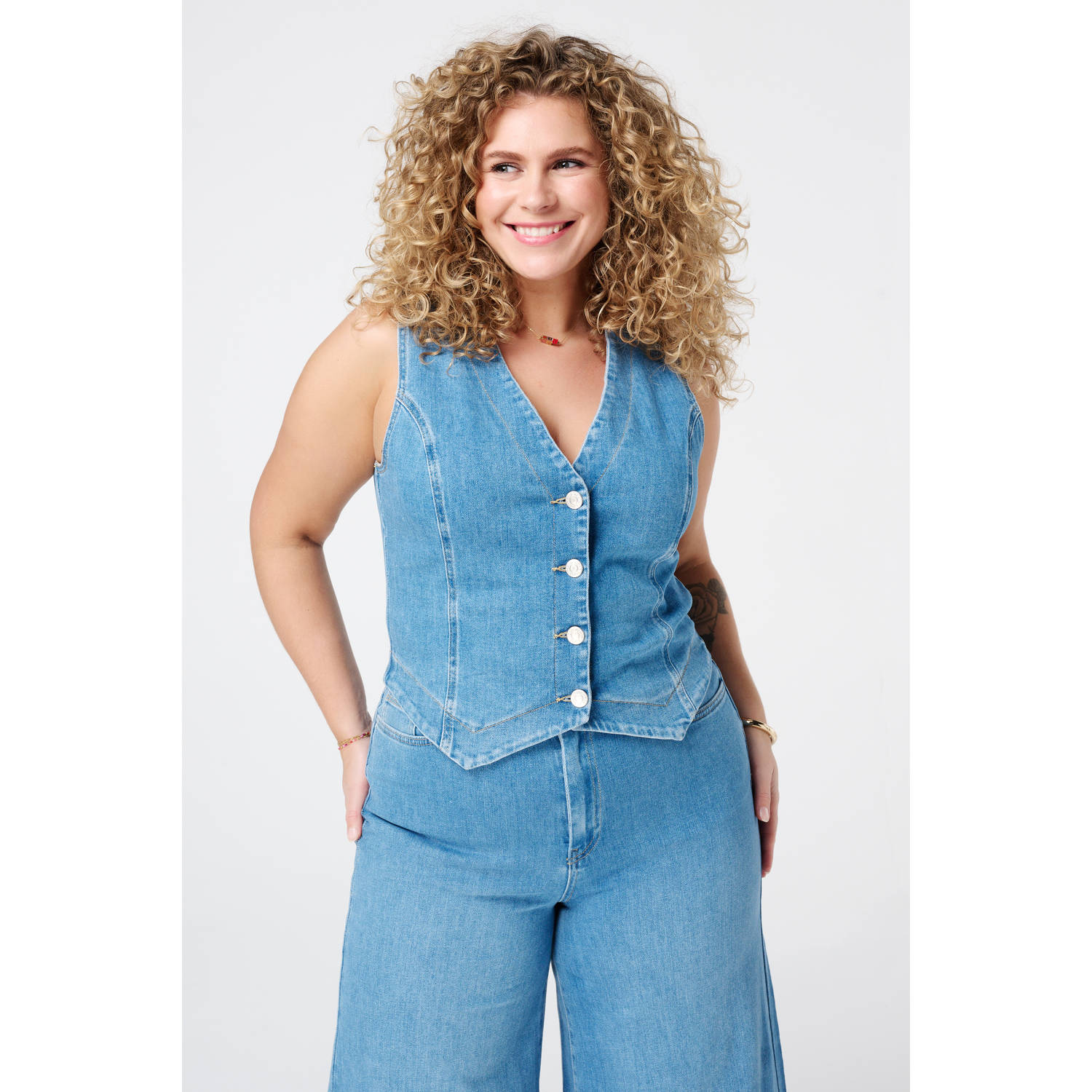MS Mode gilet medium blue denim