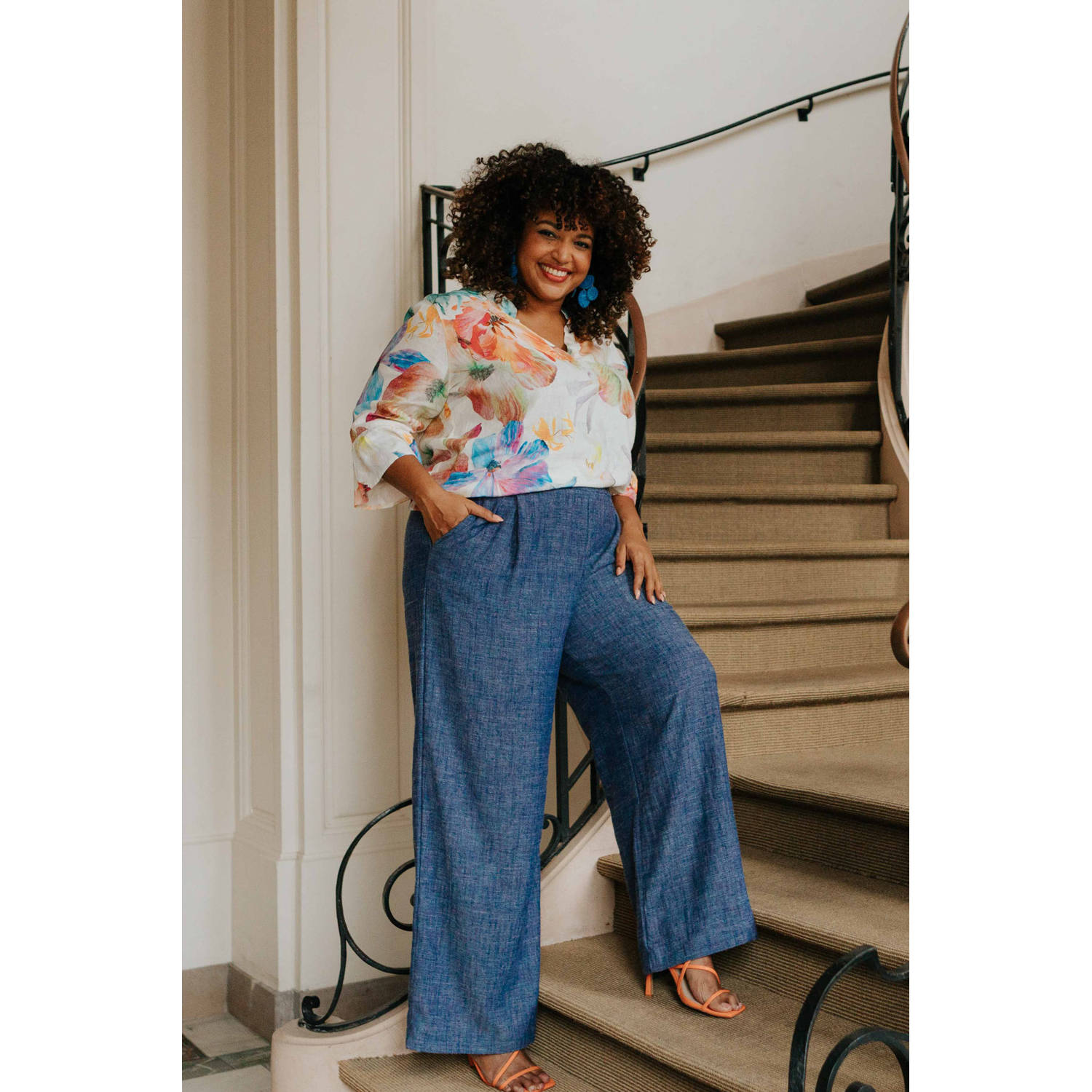 Paprika wide leg regular waist broek donkerblauw