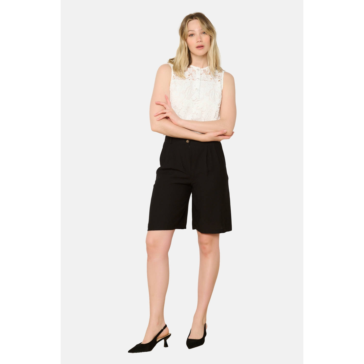 LOLALIZA wide leg high waist bermuda short zwart
