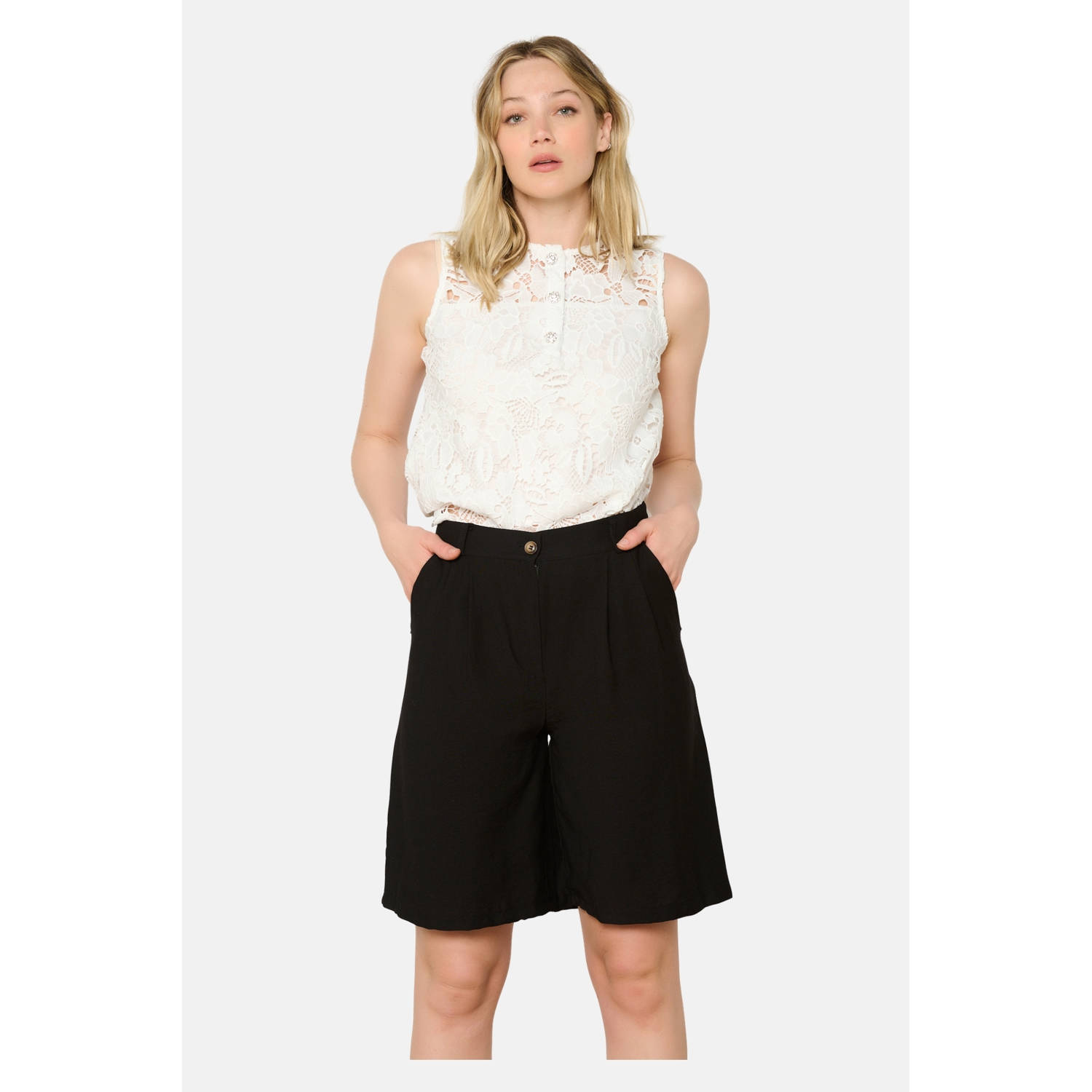 LOLALIZA wide leg high waist bermuda short zwart