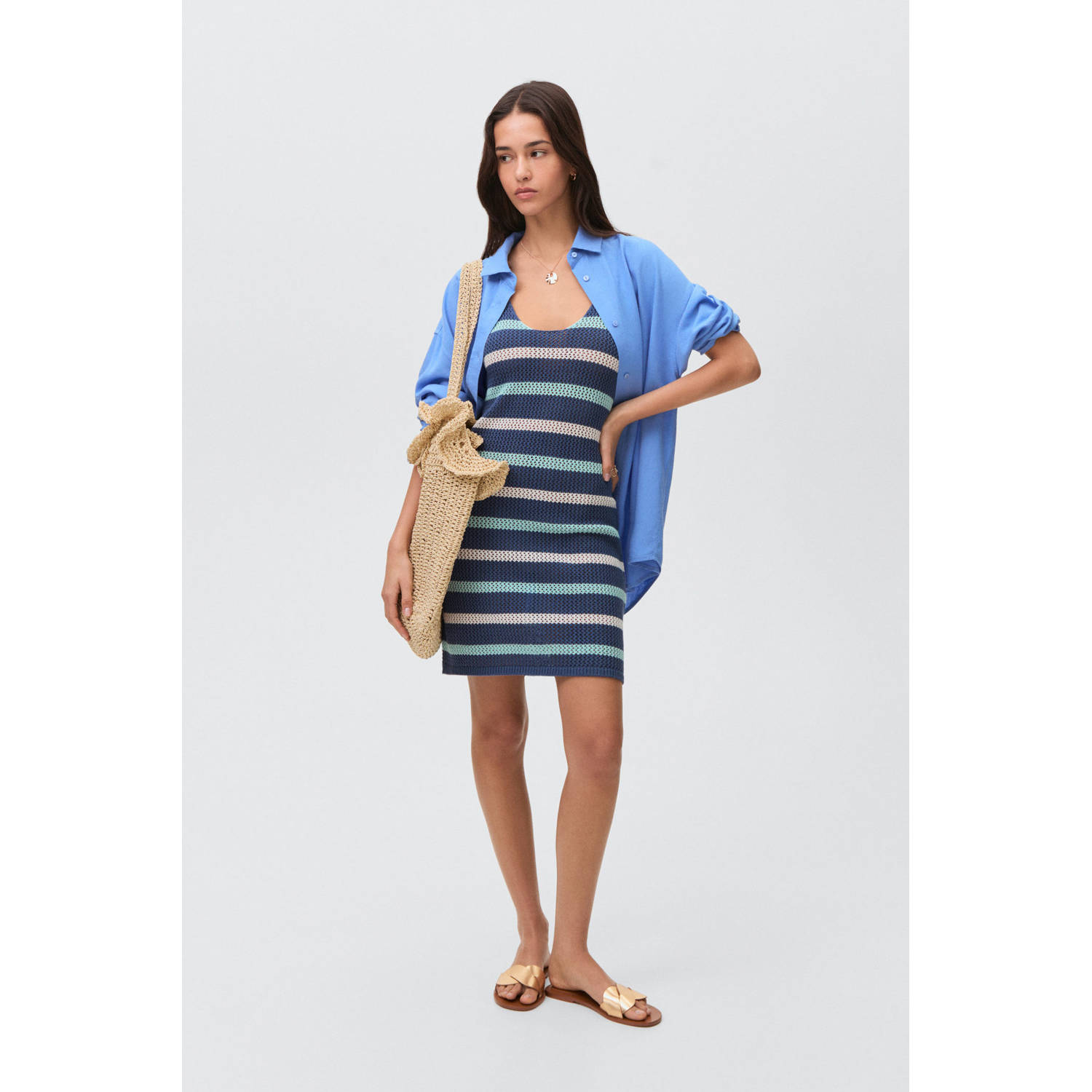 MANGO TEEN korte jurk grof gebreid donkerblauw