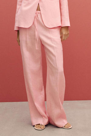 linnen wide leg regular waist broek roze