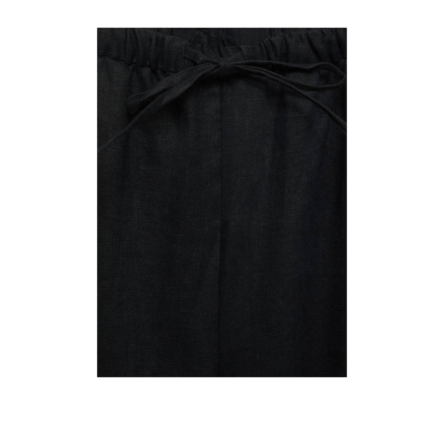 Mango linnen wide leg regular waist broek zwart